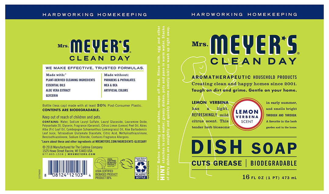 Mrs. MEYER'S Clean Day Liquid Hand Soap Refill, Lemon Verbena, 33 fl oz
