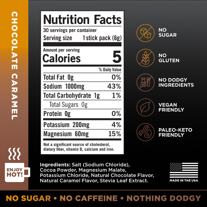 Drink LMNT Electrolyte Drink Mix, Chocolate Caramel, 30 Count