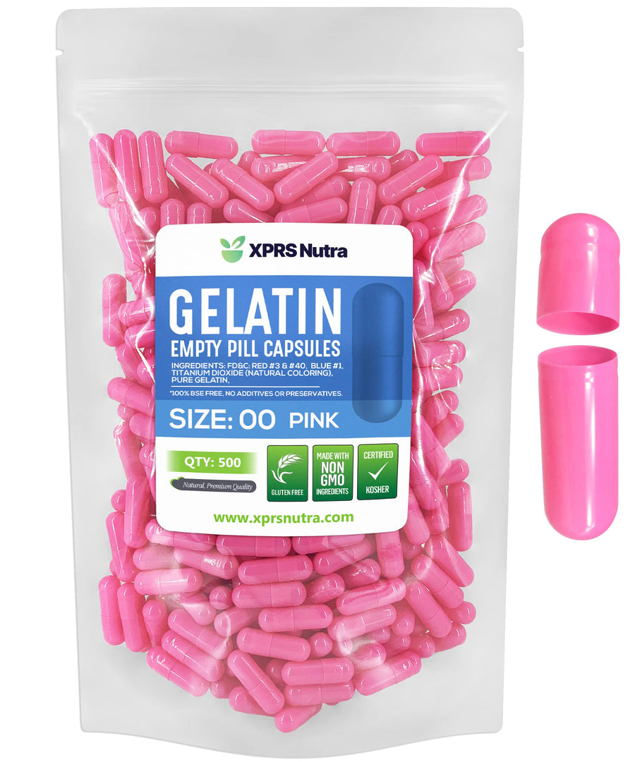 XPRS Nutra Empty Gelatin Capsules, Pink, Size 00, 500 Count