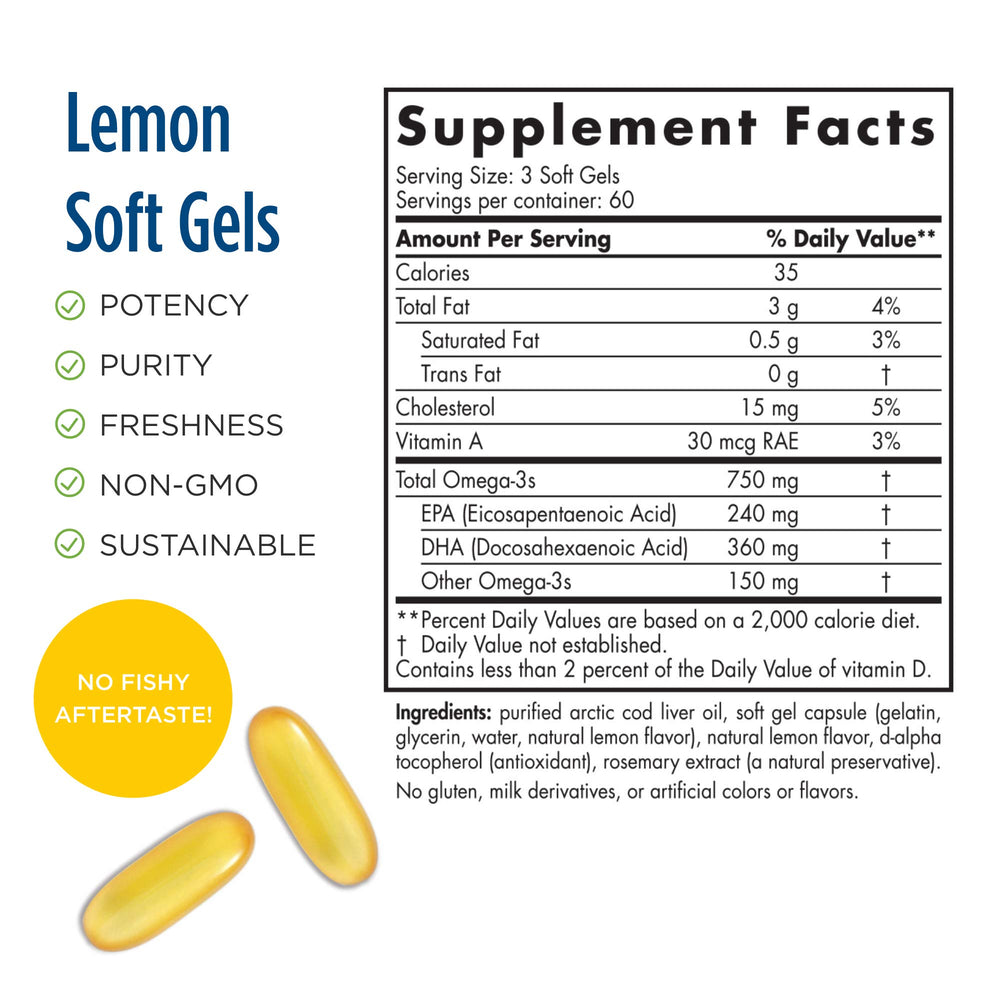 Nordic Naturals Pro Arctic Cod Liver Oil, Lemon, 180 Count