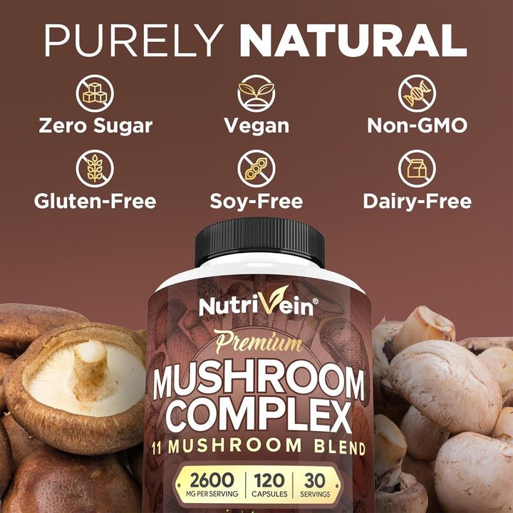 Nutrivein Mushroom Supplement, 2600 mg, 120 Count