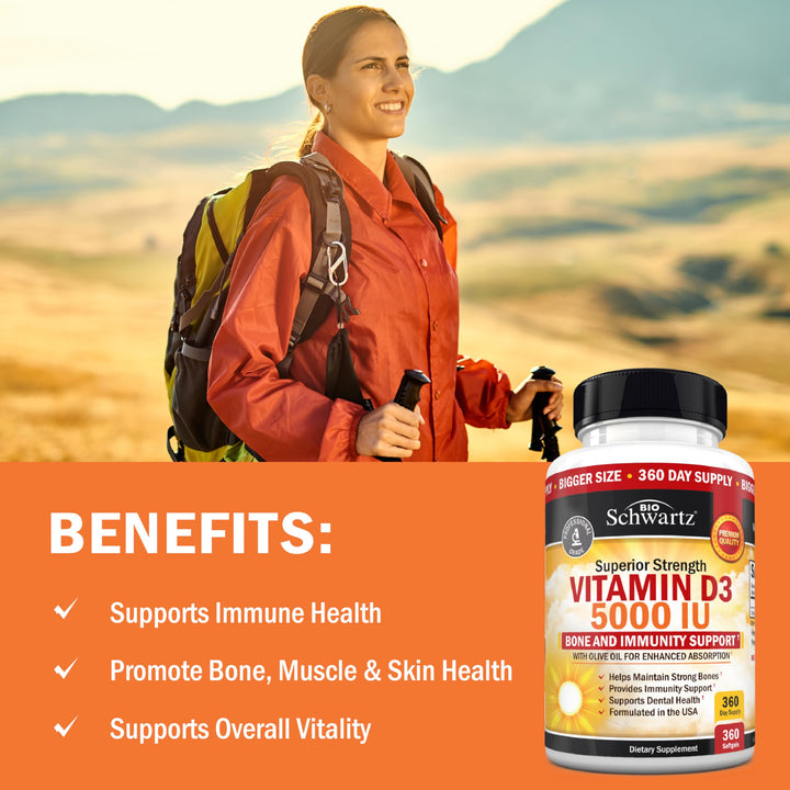 BioSchwartz Vitamin D3 Softgels, 5,000 IU, 360 Count