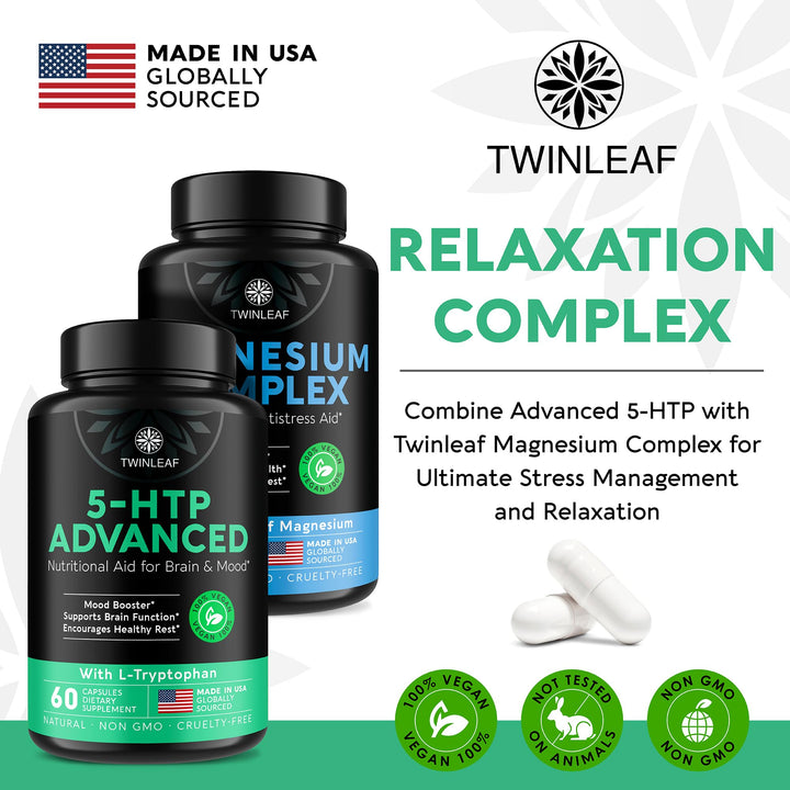 TWINLEAF NUTRITION 5-HTP and L-Tryptophan, 400 mg, 60 Count