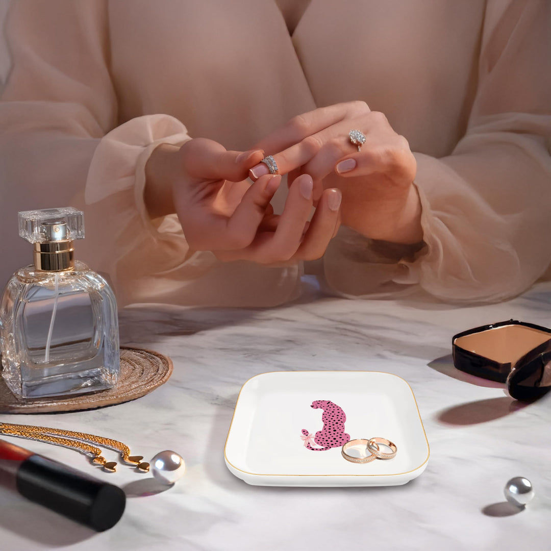 MQPPKJ Jewelry Dish, Pink Preppy Cheetah
