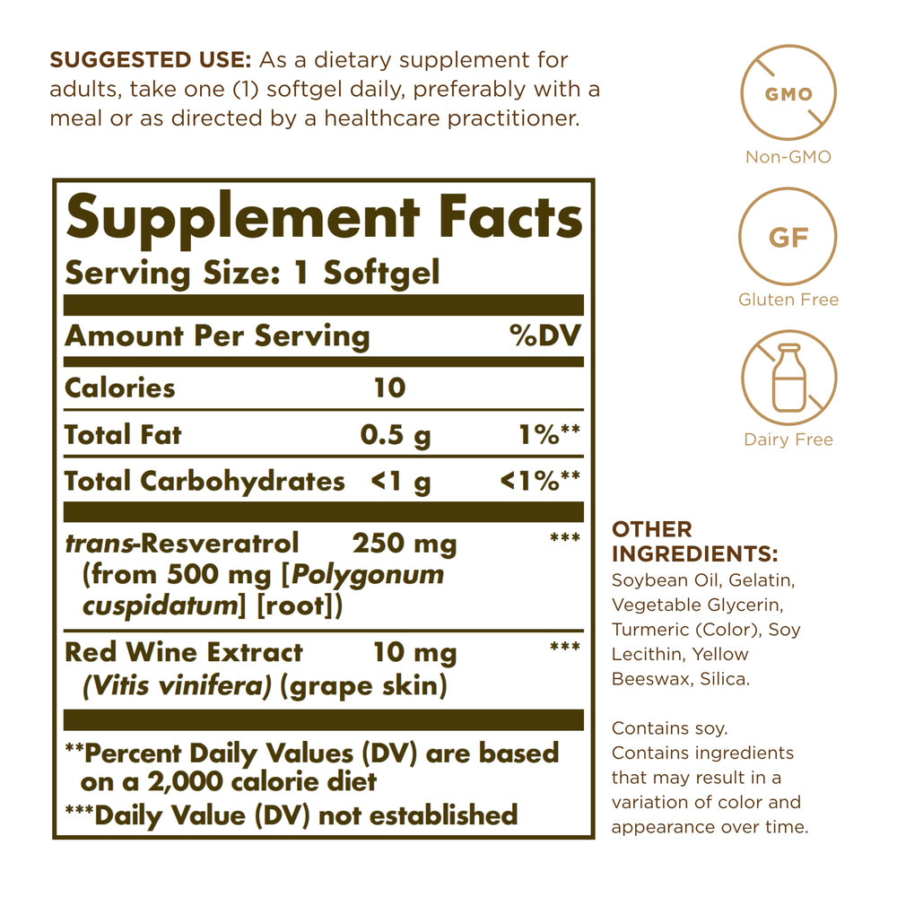 Solgar Resveratrol 250 mg, 30 Count
