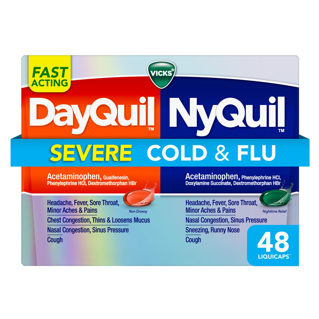 Vicks DayQuil & NyQuil Severe Co-Pack, Cold & Flu Medicine, 48 Count