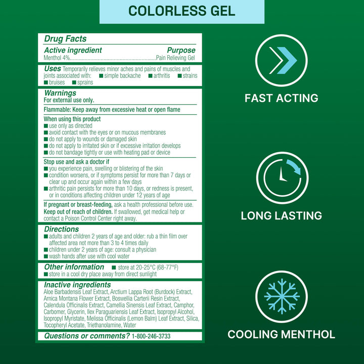 Biofreeze Pain Relief Gel, Colorless Menthol, 3 fl oz