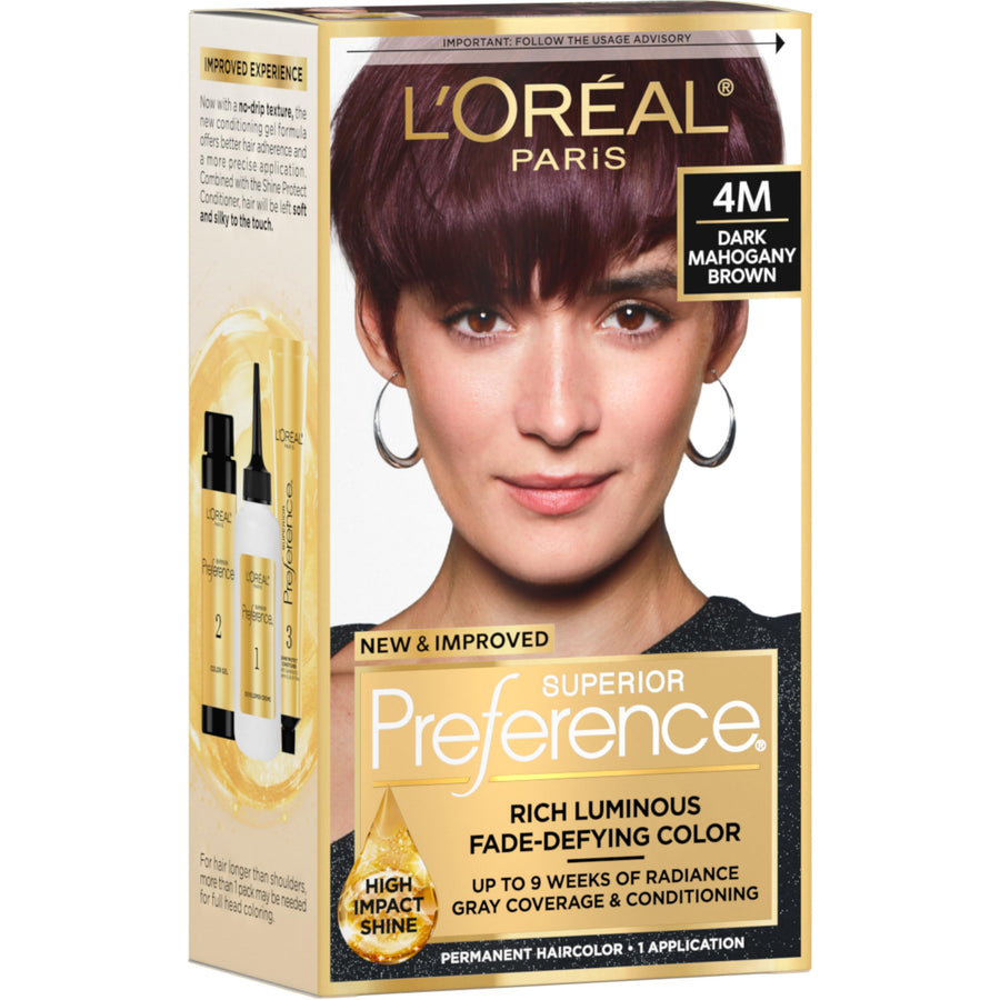 L'Oreal Paris Superior Preference Permanent Hair Color, Dark Mahogany Brown 4M, 1 Count