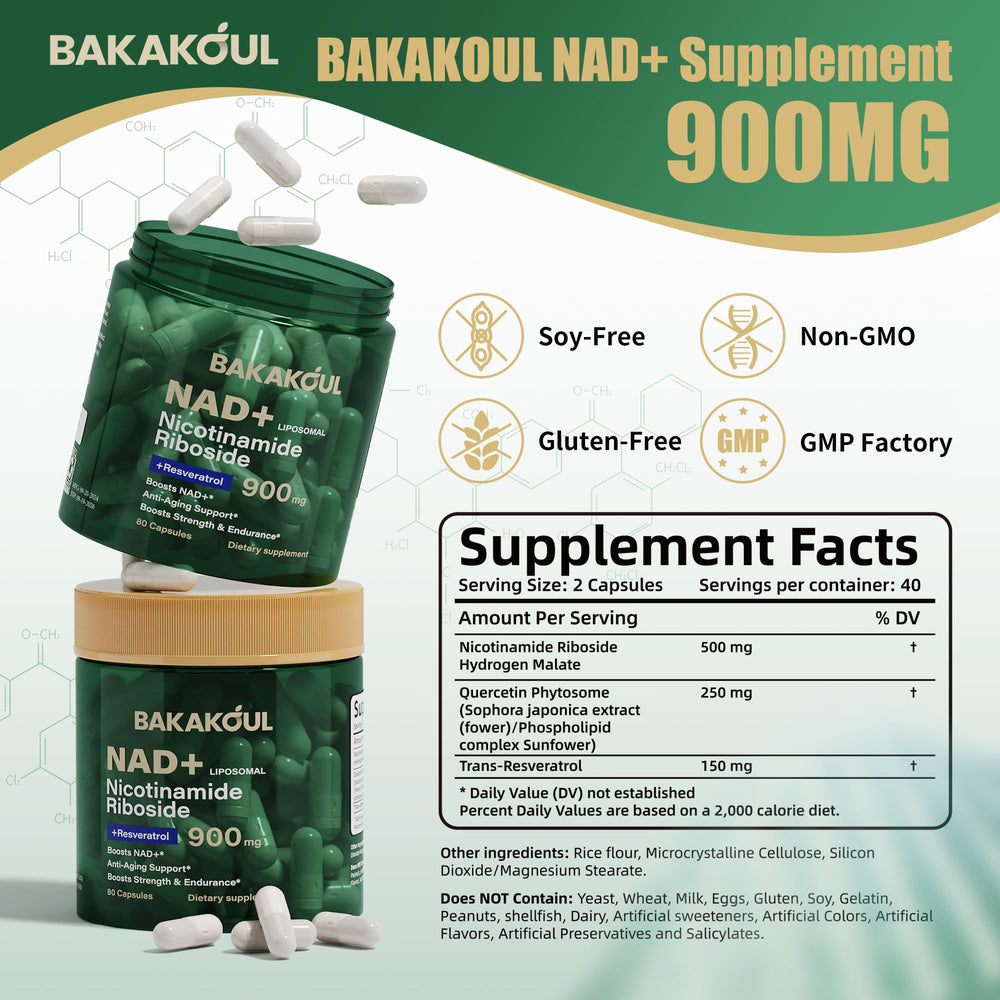 BAKAKOUL NAD Supplement, 900mg, 80 Count