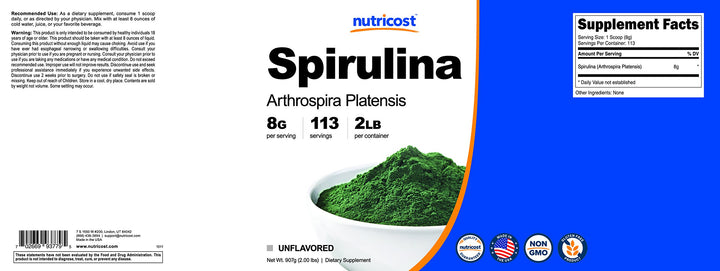 Nutricost Organic Spirulina Powder, 2 lb