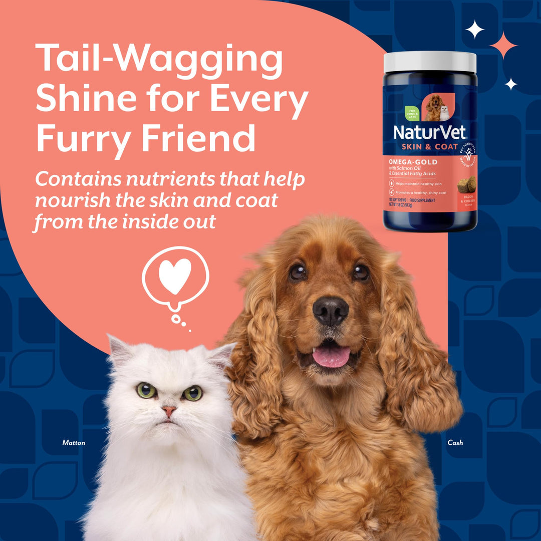 NaturVet Omega-Gold Plus Salmon Oil Skin Supplement for Pets, 180 Count