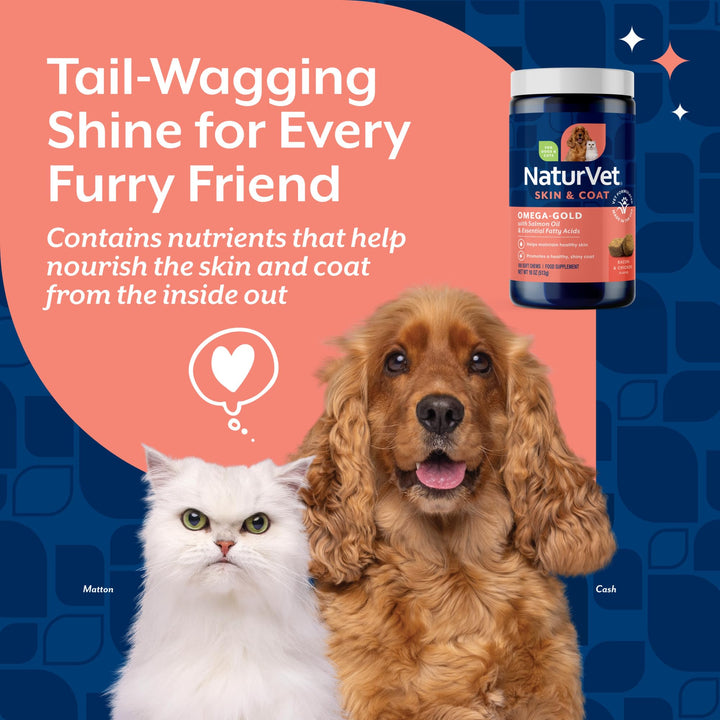 NaturVet Omega-Gold Plus Salmon Oil Skin Supplement for Pets, 180 Count