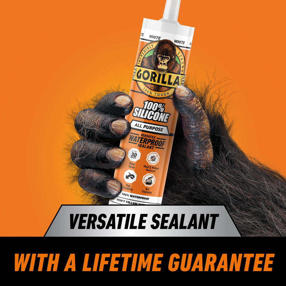 Gorilla 100 Percent Silicone Sealant Caulk, White, 10 oz