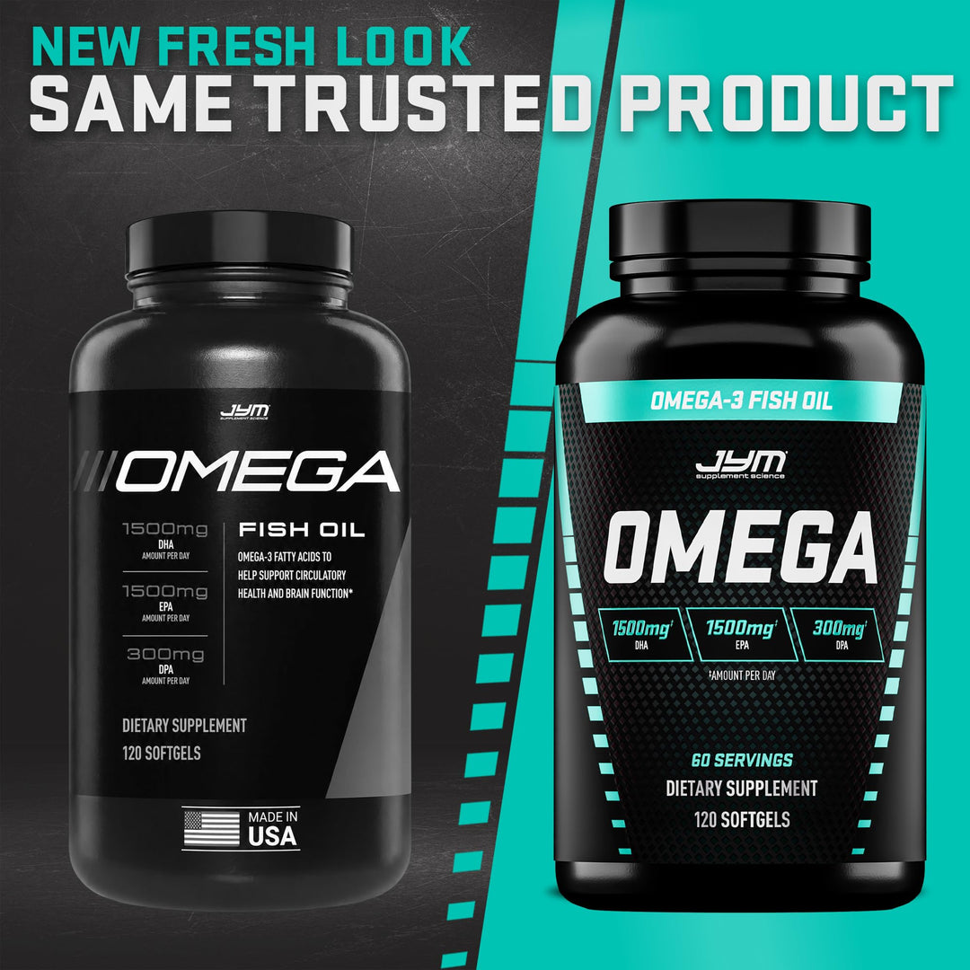 JYM Supplement Science Omega JYM Fish Oil Softgels, 120 Count