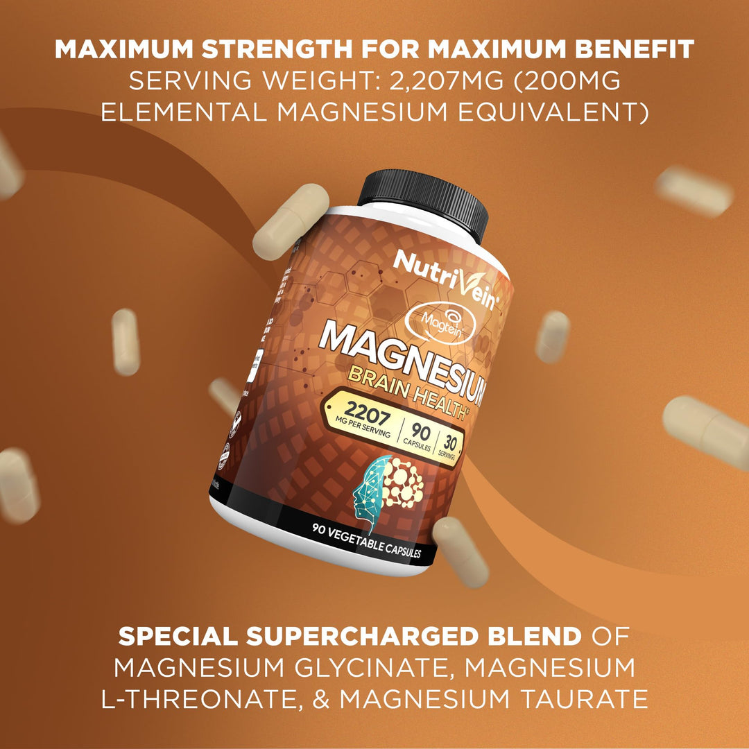 Nutrivein Magnesium L-Threonate Supplement, 2207 mg, 90 Count