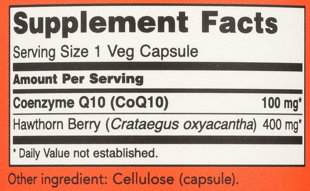 NOW Foods CoQ10 100 mg With Hawthorn Berry, 90 Count