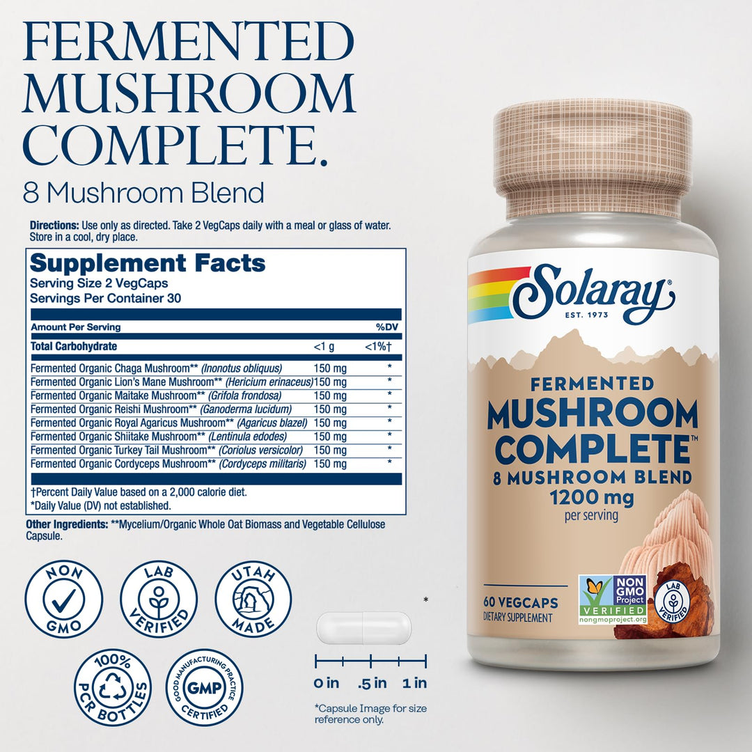 SOLARAY Fermented Mushroom Complete Capsules, 60 Count
