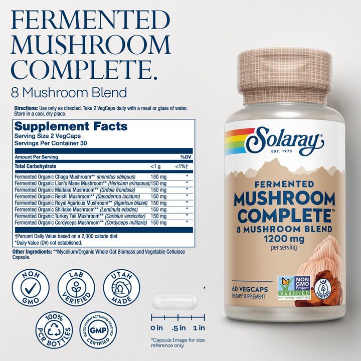 SOLARAY Fermented Mushroom Complete Capsules, 60 Count
