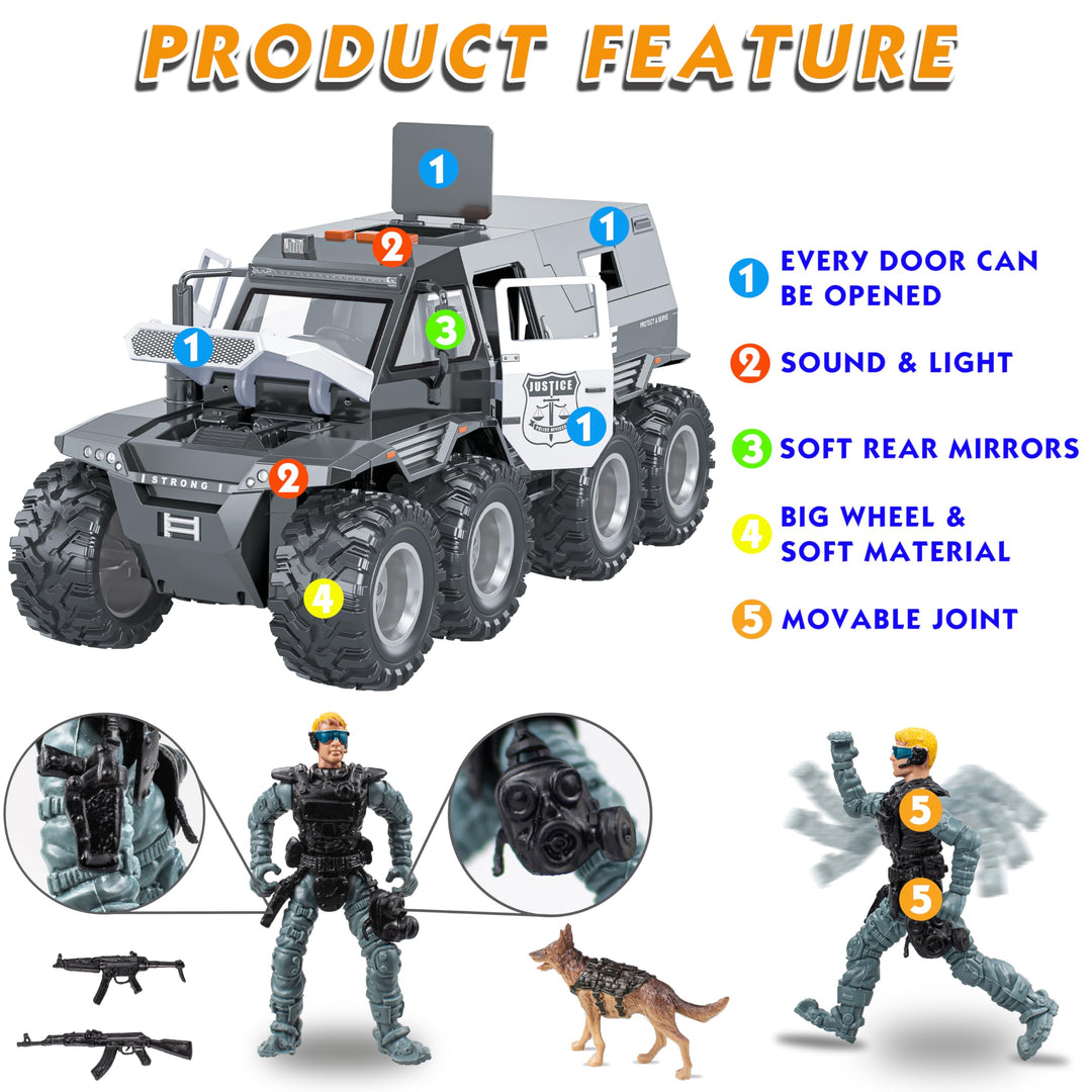 i diy Police Car Toy, 8x8, Military Policeman & Dog
