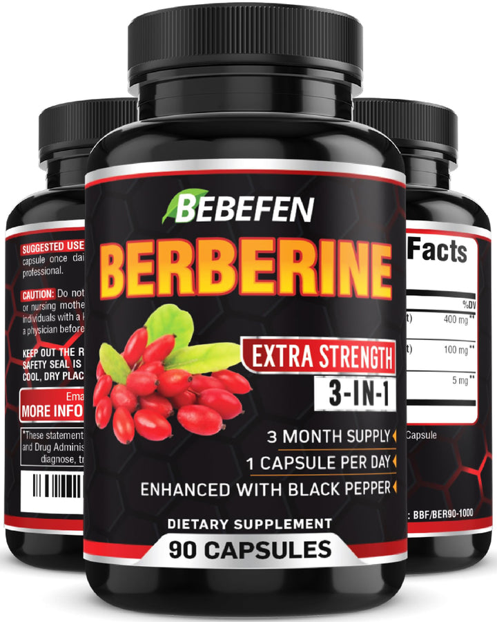 BEBEFEN Berberine Capsules With Black Pepper Extract, 90 Count