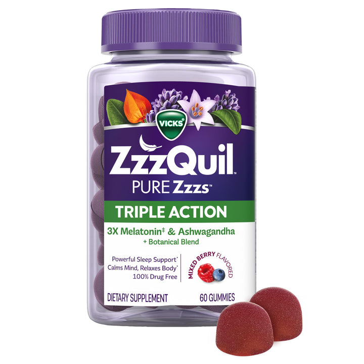 ZzzQuil Pure Zzzs Triple Action Melatonin Gummies, 6 mg, 60 Count