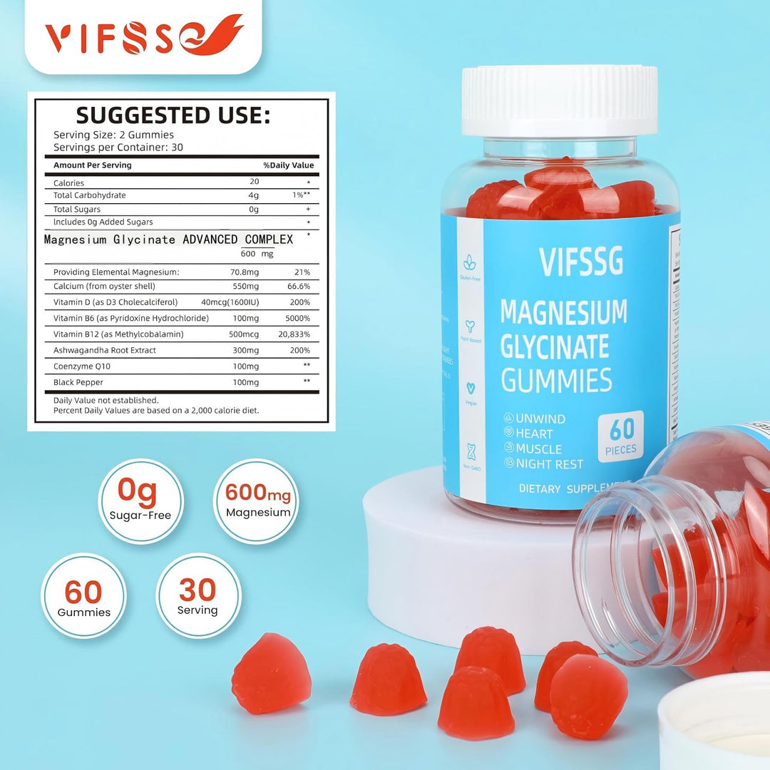 VIFSSG Magnesium Glycinate Gummies, 400 mg, 60 Count