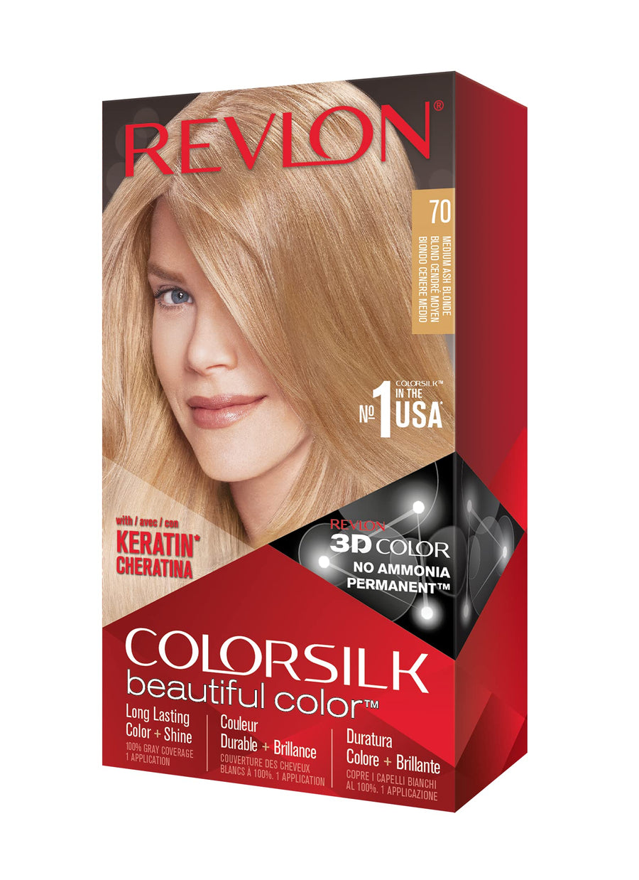 REVLON Colorsilk Beautiful Color Permanent Hair Color, 70 Medium Ash Blonde