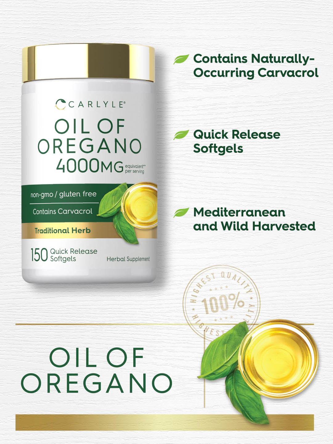 Carlyle Oregano Oil Extract, 150 Count