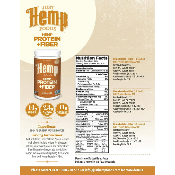 Manitoba Harvest Hemp Protein Powder Plus Fiber, 16 oz