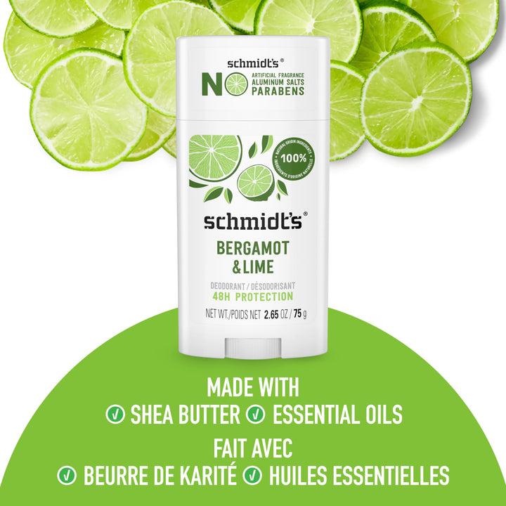 Schmidt's Bergamot + Lime Natural Deodorant, 2.65 oz