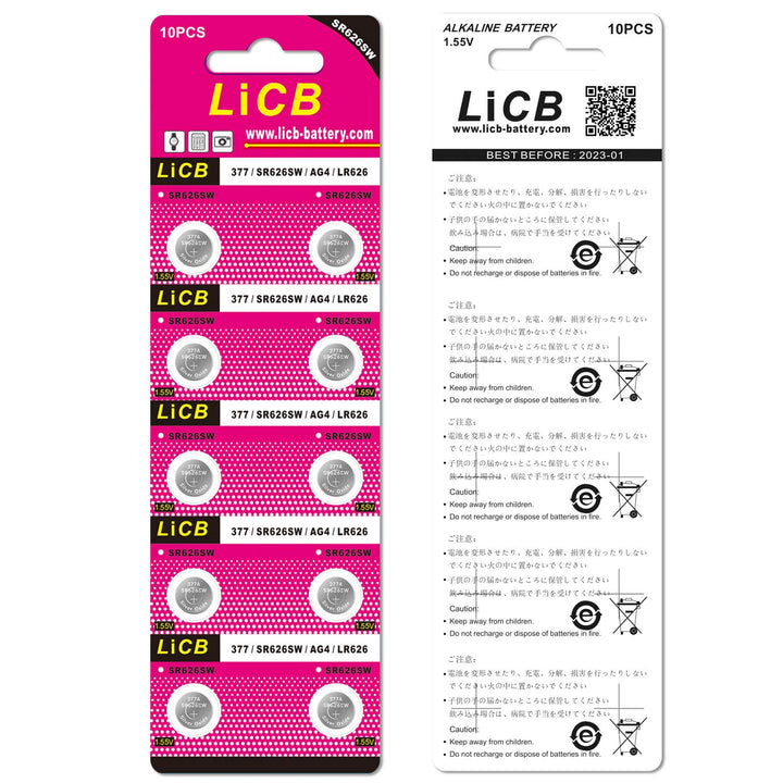 LiCB 377 Button Cell Watch Batteries, 10 Count