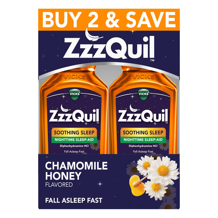ZzzQuil Liquid Sleep Aid, Chamomile Honey, 50 mg, 24 fl oz, Pack of 2