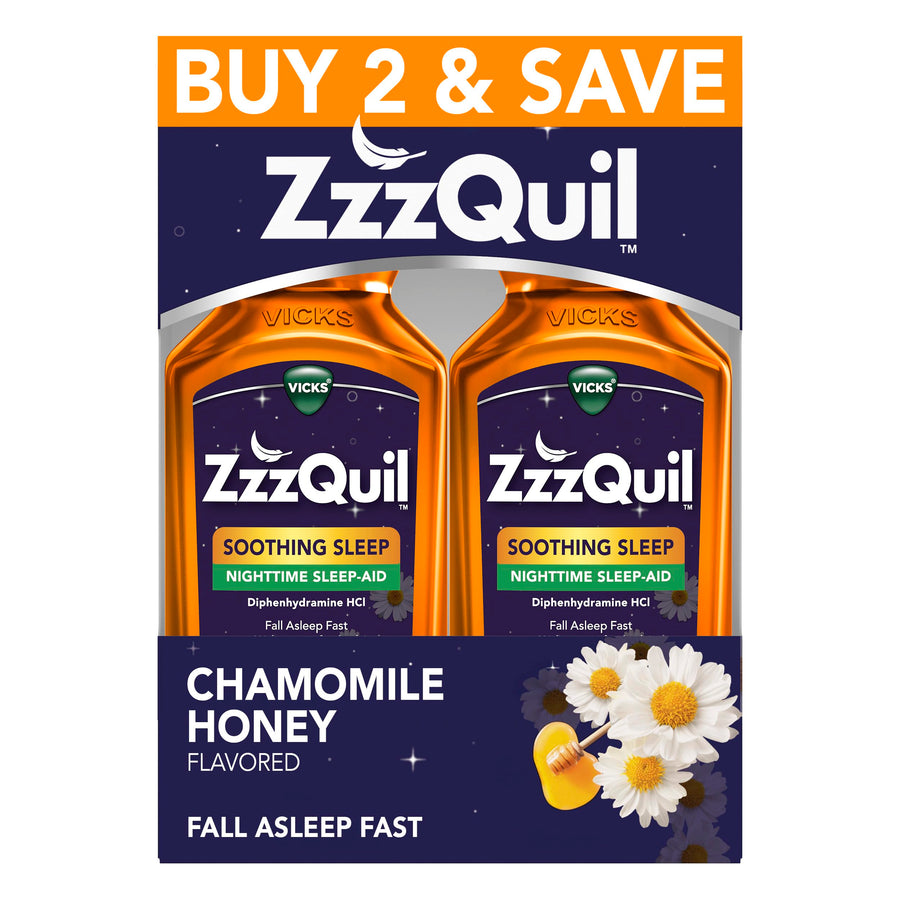 ZzzQuil Liquid Sleep Aid, Chamomile Honey, 50 mg, 24 fl oz, Pack of 2