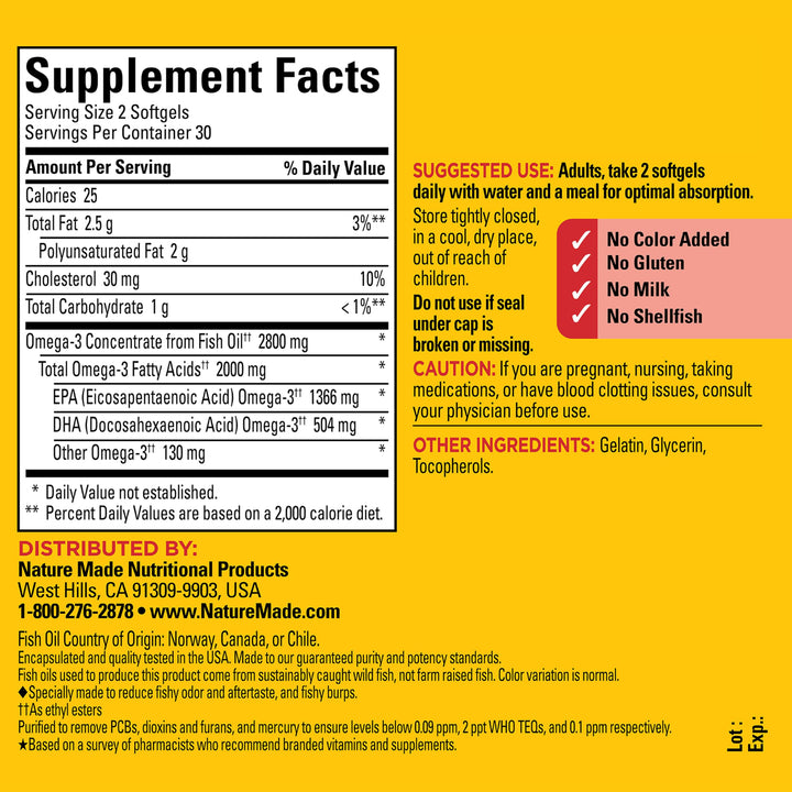 Nature Made Extra Strength Omega 3 Fish Oil, 2800 mg, 60 Count