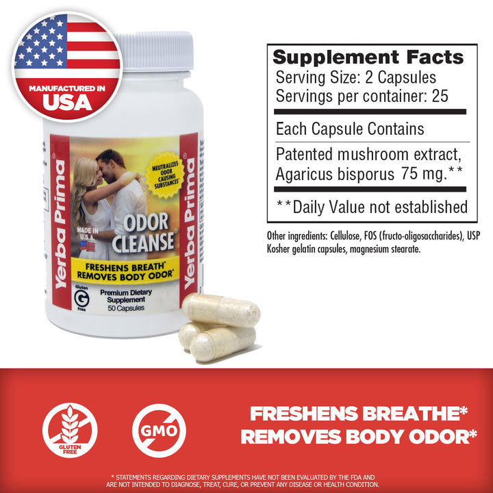 Yerba Prima Odor Cleanse Breath And Body Capsules, 50 Count
