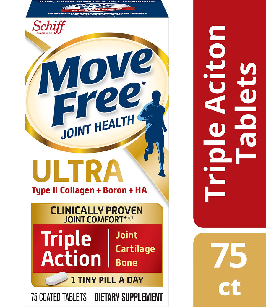 Move Free Ultra Triple Action Type II Collagen Boron And HA Tablets, 75 Count