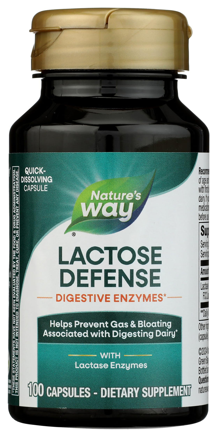 Nature's Way Lactose Defense Lactase Enzyme Capsules, 100 Count
