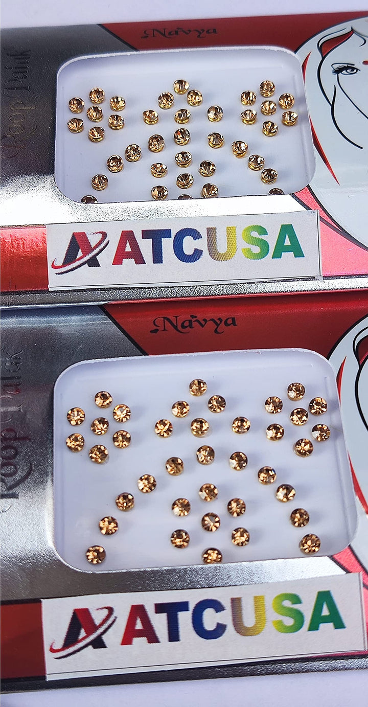 ATCUSA Bindi Dots Nose And Ear Studs, Golden Crystal, 3mm