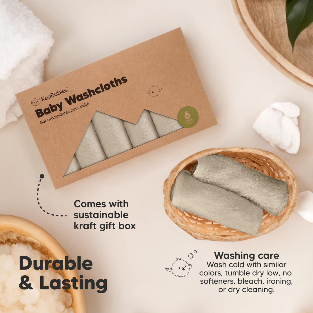 KeaBabies Baby Washcloths, Earth Brown, 6 Count