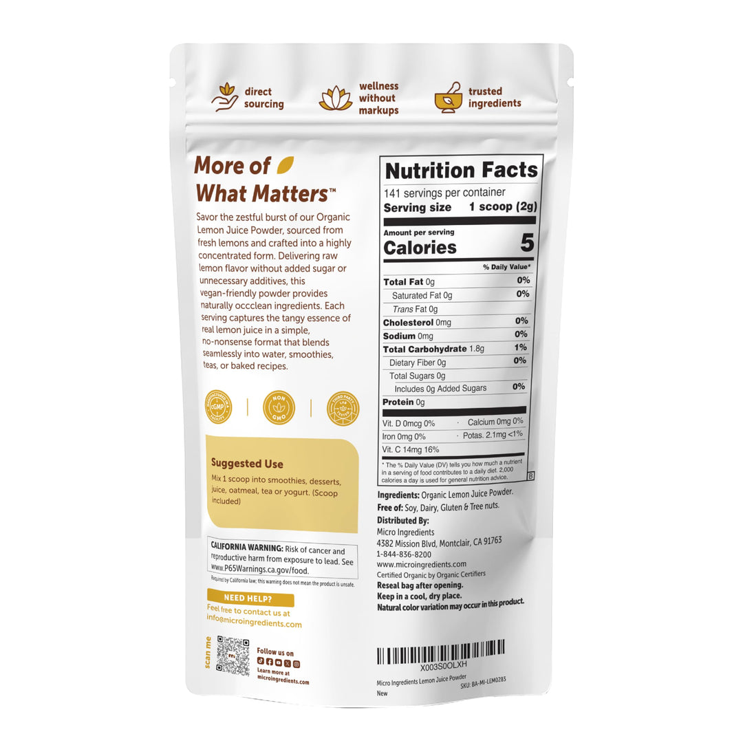 Micro Ingredients Organic Lemon Juice Powder, 10 oz