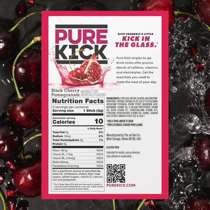 Pure Kick Energy Singles To Go Drink Mix, Black Cherry Pomegranate, 72 Count