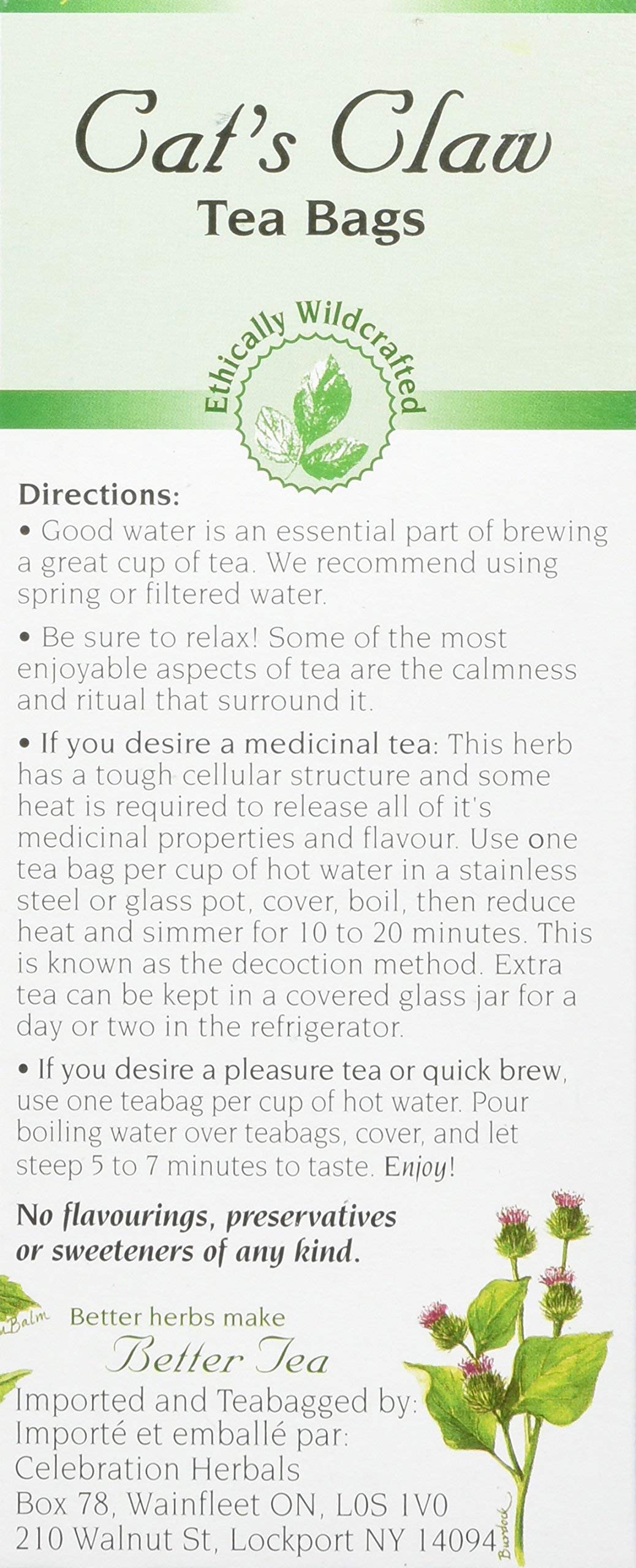 Celebration Herbals Cat's Claw Inner Bark, Herbal Tea, 24 Count