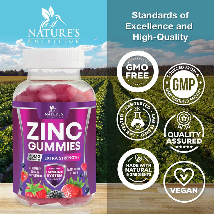Zinc Gummies 50mg, Natural Berry, 60 Count