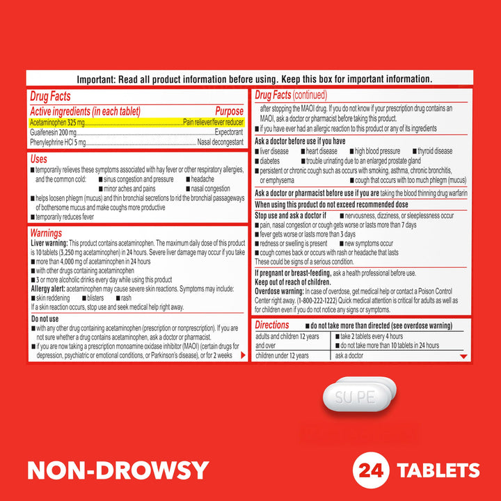 Sudafed Sinus Pressure & Nasal Congestion Mucus Relief, 24 Count