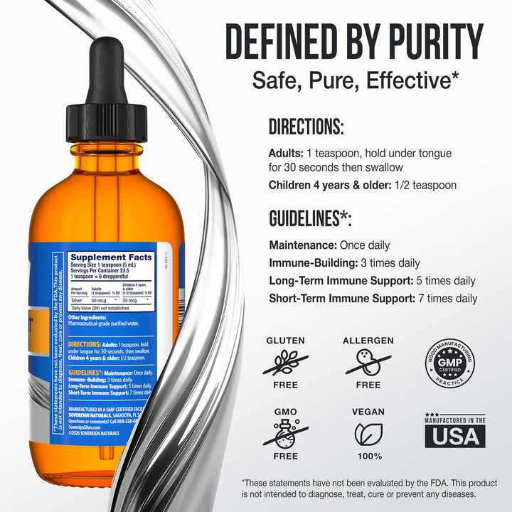 Sovereign Silver Immune Support Colloidal Silver, 4 fl oz