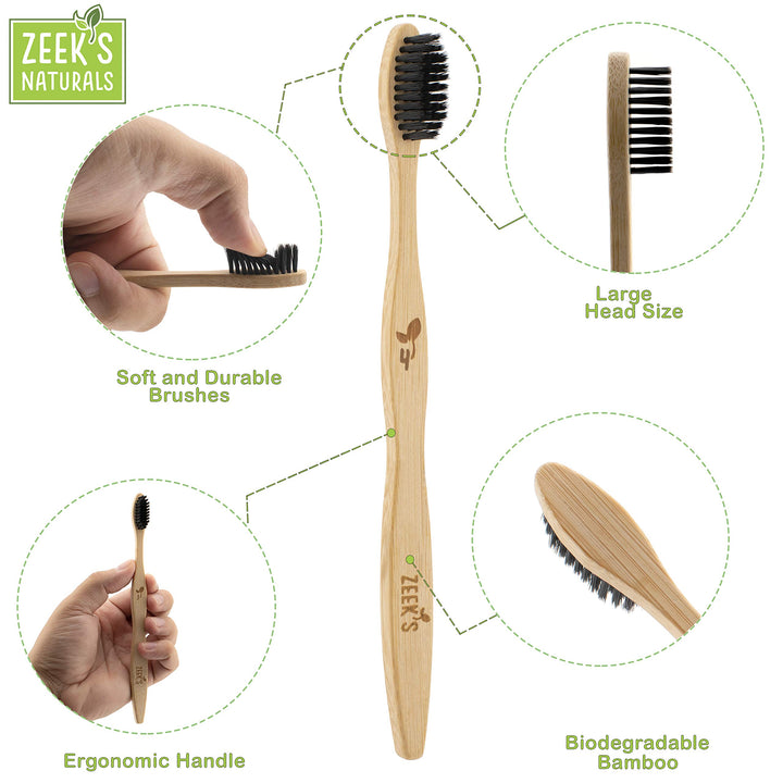 Zeek's Naturals LLC Bamboo Charcoal Toothbrushes, 4 Count