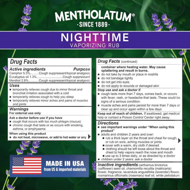 Mentholatum Nighttime Vaporizing Rub, Lavender, 1.76 oz
