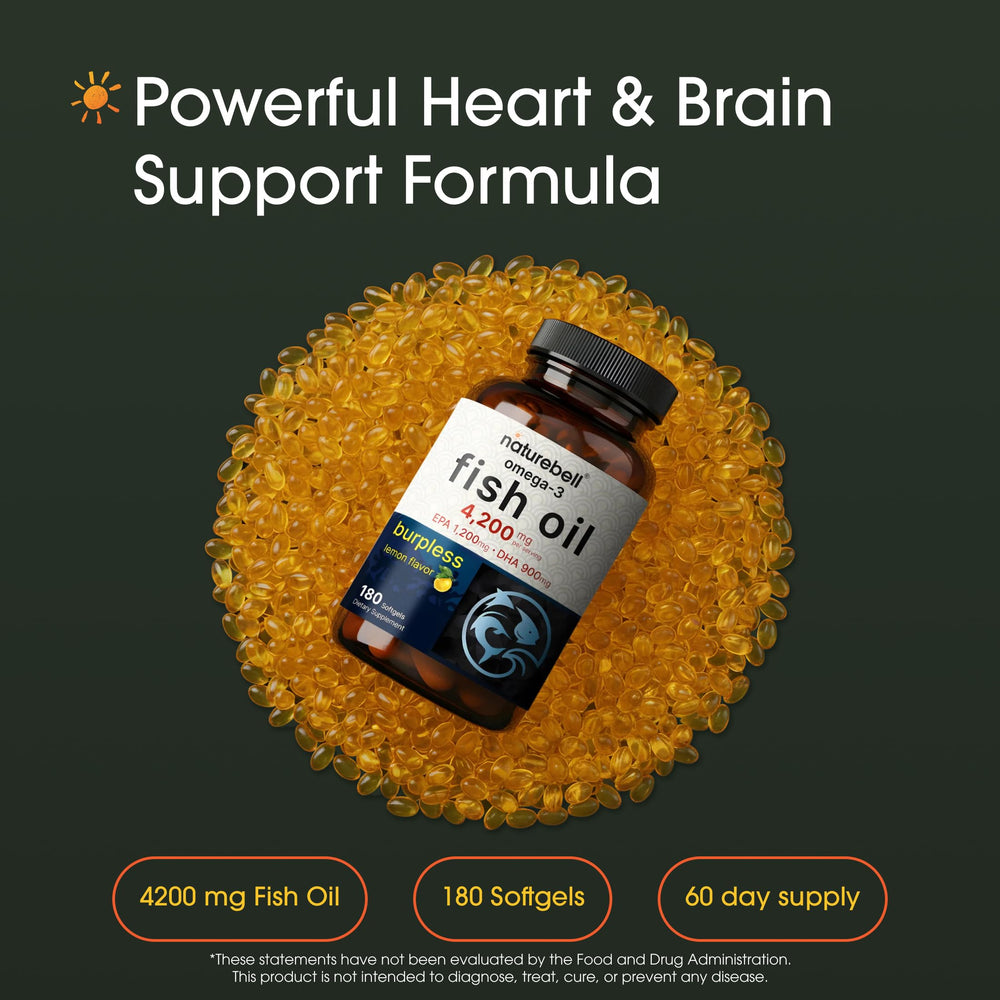 NatureBell Omega-3 Fish Oil Softgels, Lemon, 180 Count