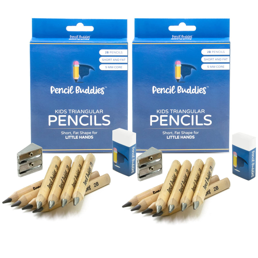 Pencil Buddies 2B Short Fat Triangle Kids Pencils, Natural Wood, 2 Sets