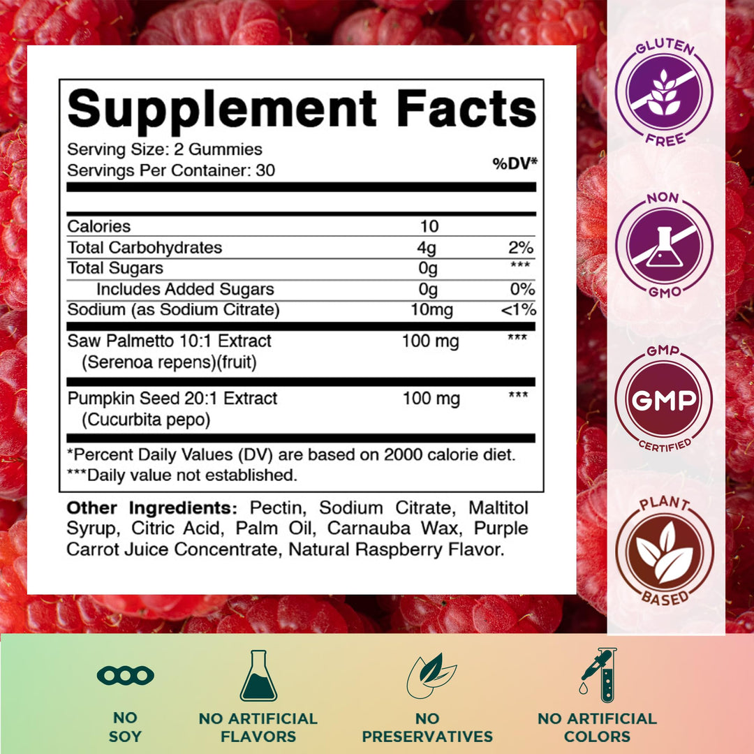 Vitamatic Saw Palmetto & Pumpkin Seed Gummies, Raspberry, 60 Count
